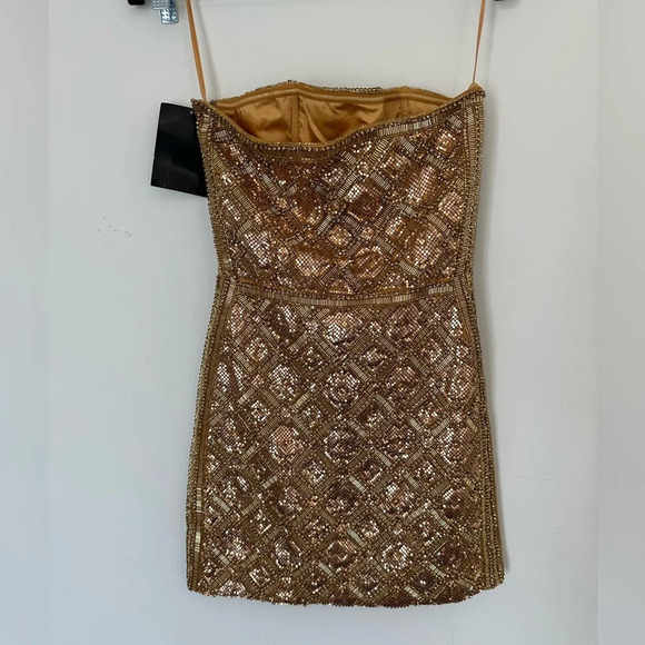 Retrofete Heather Gold Chainmail Sequin Strapless Mini Dress - XXS - Picture 5 of 8